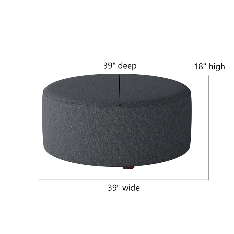 Weigand 39" Wide Round Abstract Cocktail Ottoman, Truth or Dare Navy Polypropylene/Olefin