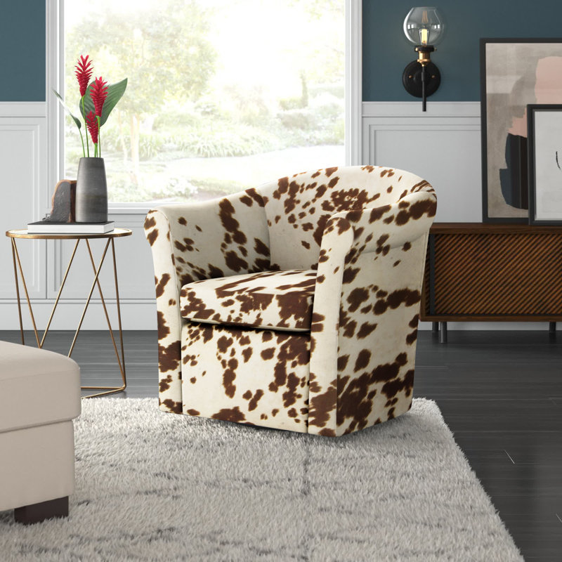 Fauteuil demi-tonneau pivotant en polyester 30,5 po Anstett, Mélange de polyester brun Cowprint