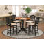 Ensemble de comptoir de cuisine 5 pièces comprenant une table de salle à manger ronde avec piédestal et 4 chaises de salle à manger rembourrées en tissu de lin, 36 po x 36 po, noir et cerisier-1269312309-1309328922-1265791597