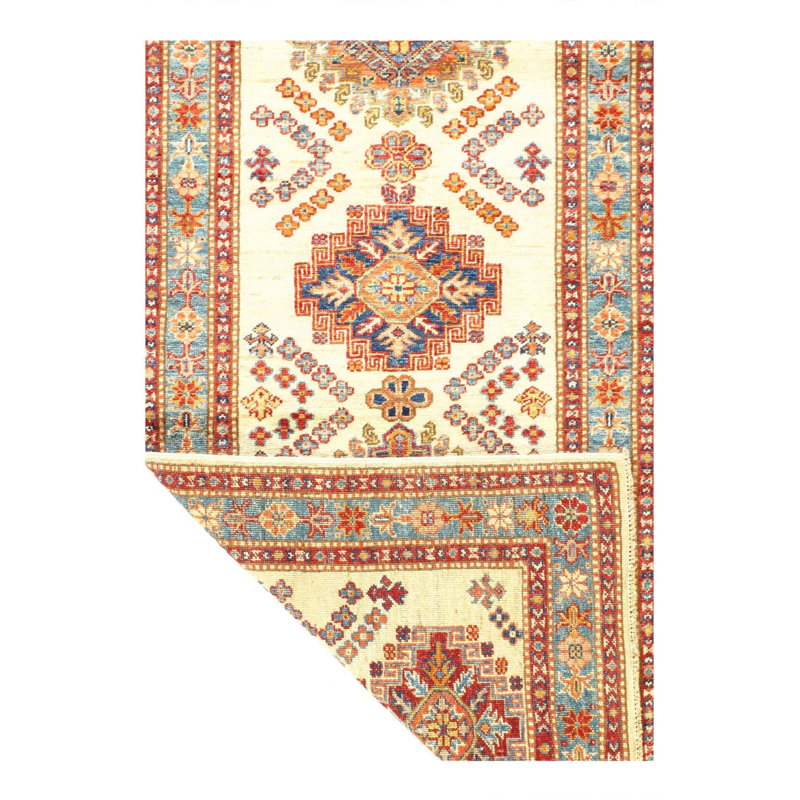 Tapis unique ivoire / bleu clair / rouille 2 pi 6 po x 13 pi 6 po