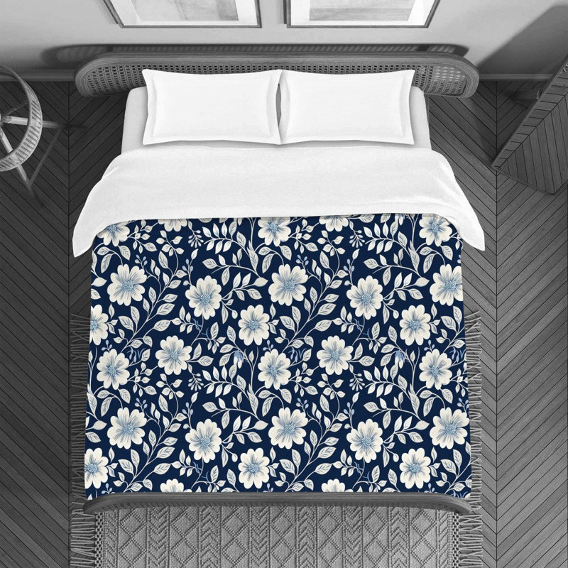 Housse de couette , Housse de couette pour lit simple, Bleu marine/blanc