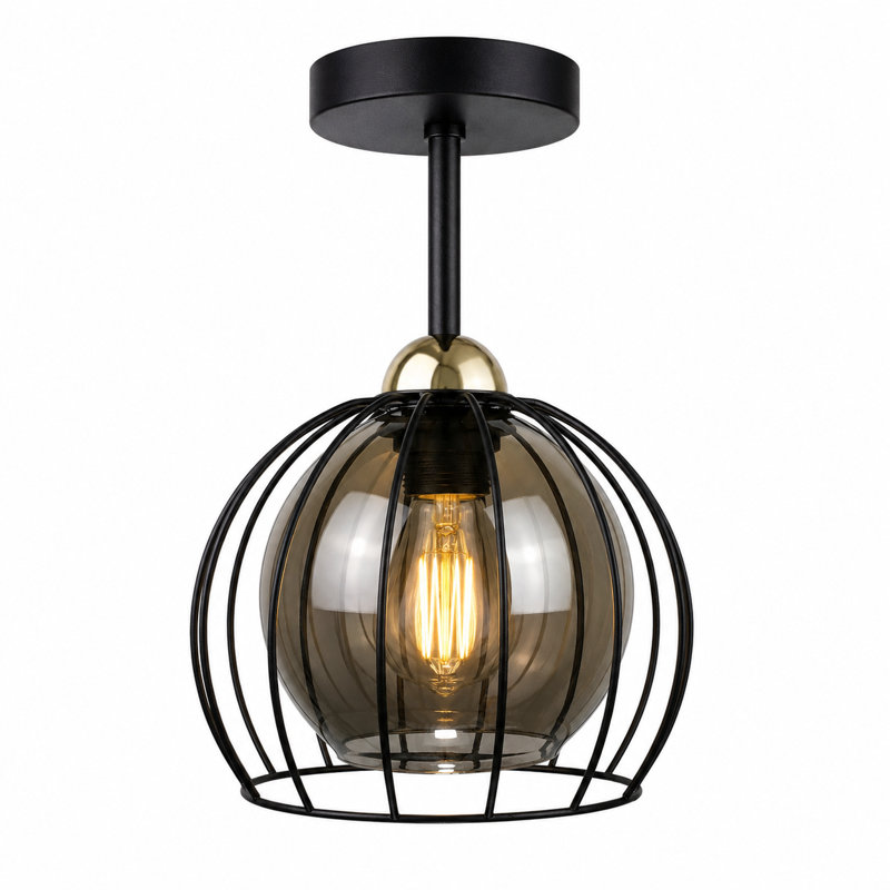 Glass Semi Flush Mount, Matt Black/Gold, 20cm W x 20cm D, 1 Light
