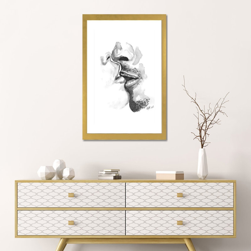 Kiss, reproduction d’art, Papier encadré noir, Blanc, H 24 po x l 16 po x P 1 po