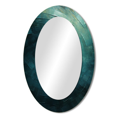 Teal Twisting Tranquility Spiral I - Blue Oval Wall Mirror Decor