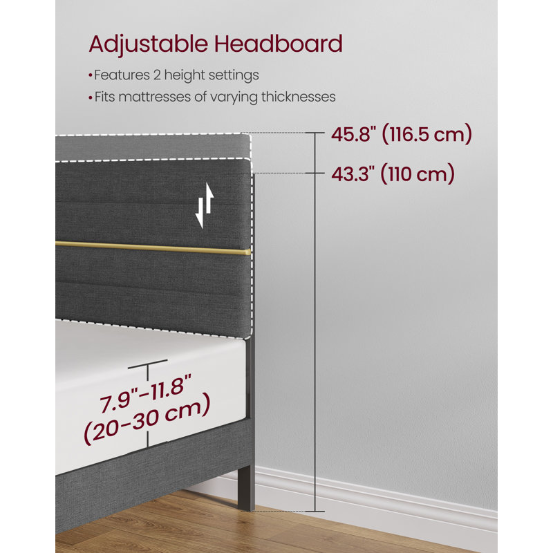 Upholstered Bed Frame with Adjustable Headboard