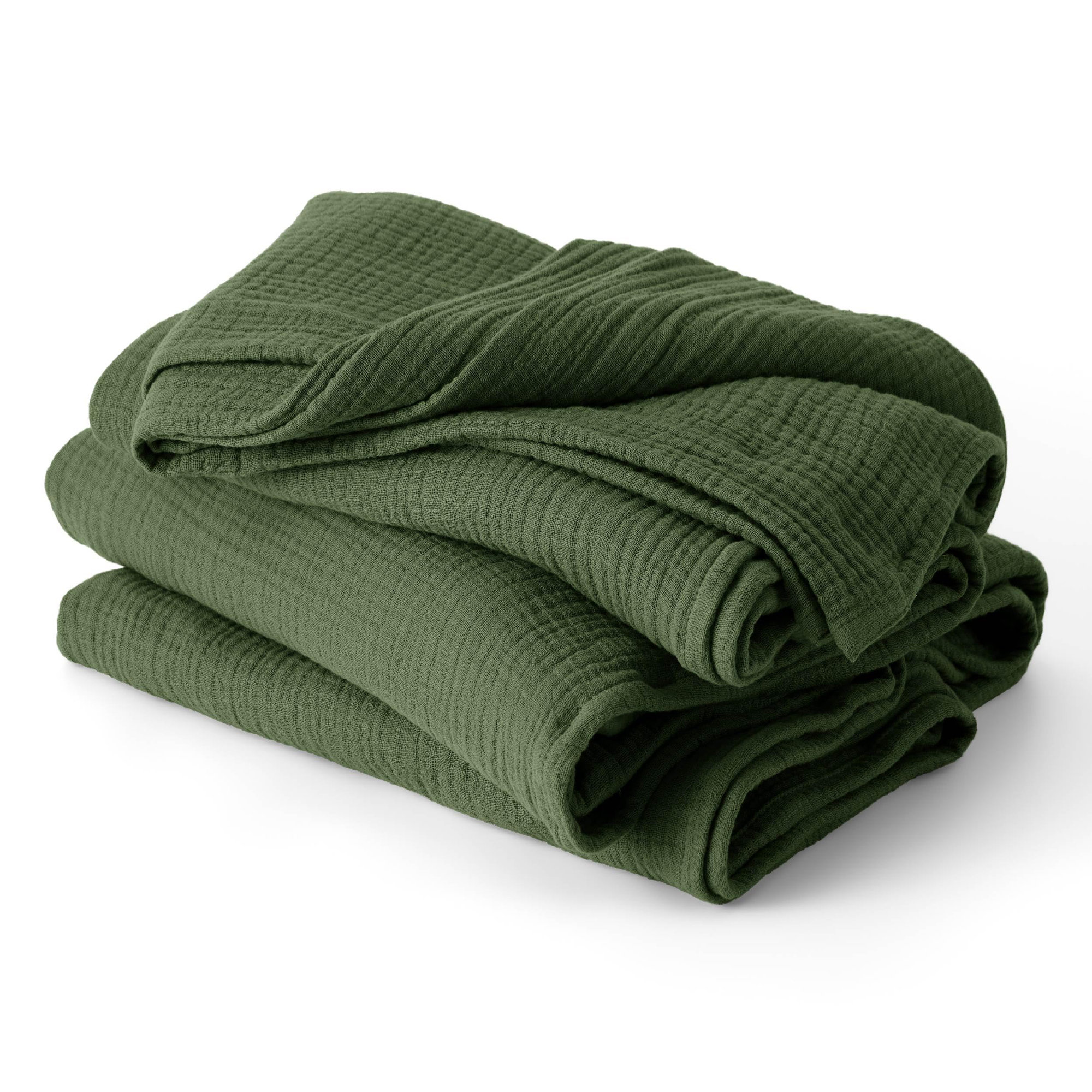 Bedsure 200gsm 100% Cotton Lightweight Muslin Blanket GentleSoft™️for Spring & Summer, King, Olive Green