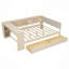Lit plateforme en bois avec tablettes de rangement, tiroirs, station de charge et tête de lit tapissier-738165878-738165877