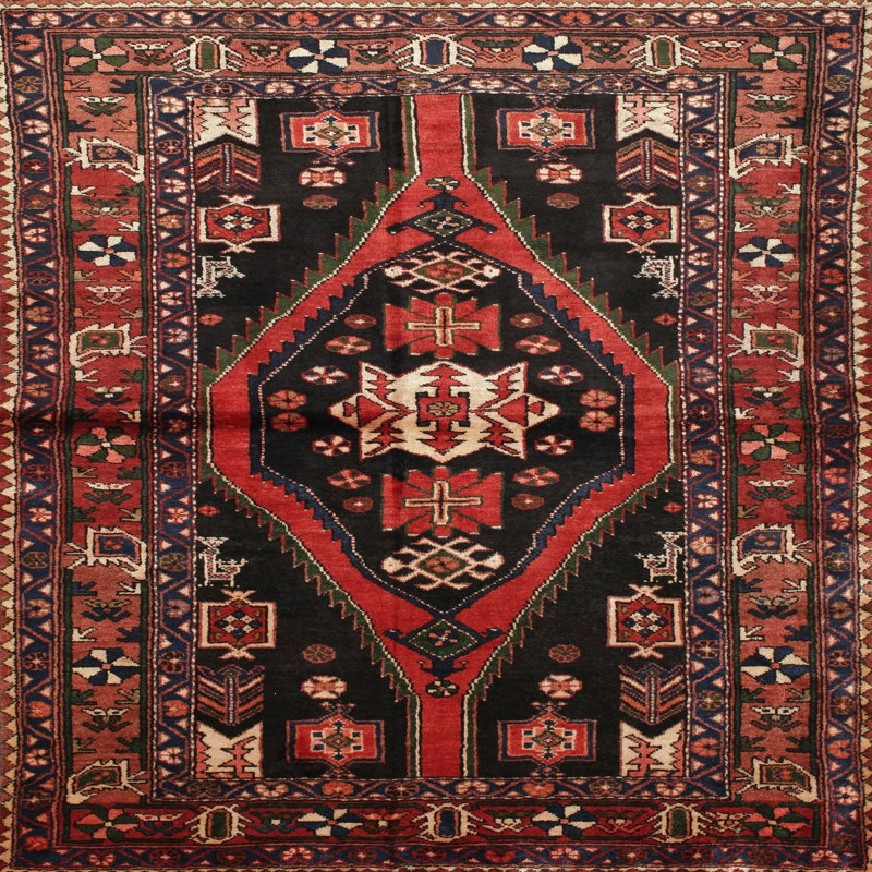 Tapis traditionnel noir / brun / rouge, Rond 4 pi