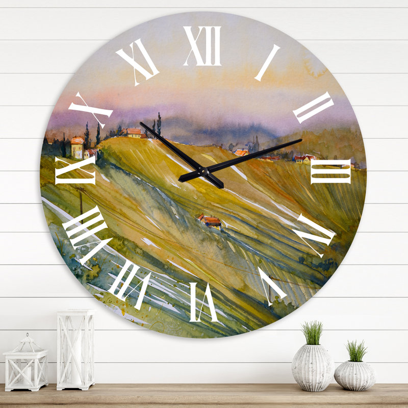 Vineyard At Dawn In Tuscany Italy - Country Wall Clock, 36" H x 36" W x 1" D