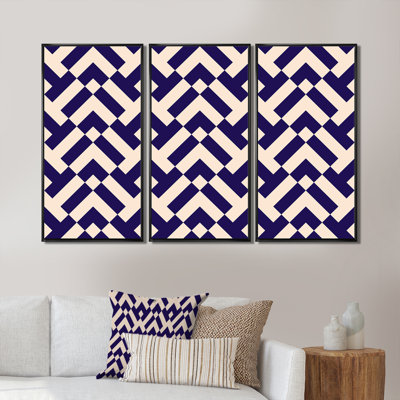 " Blue And Pink Geometrics " 3 - Pieces