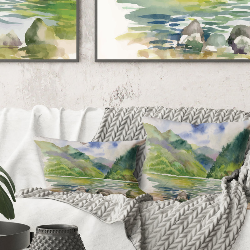 Coussin Beautiful Summer River Green Landscape III