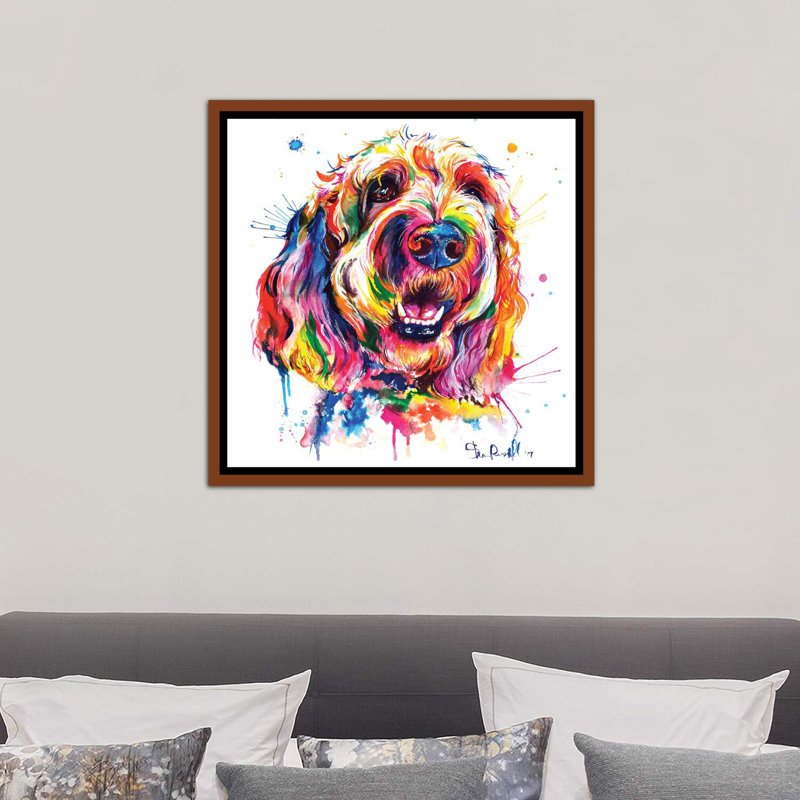 Goldendoodle par Weekday Best - impression d'art graphique, Toile avec cadre en bois classique, H 37 po x l 37 po x P 1,5 po