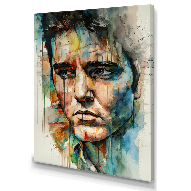 " Celebrity Elvis Illustration ", 32" H x 16" W x 1" D, Wrapped Canvas