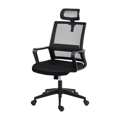 Techni Mobili Ergonomic Office Chair with Lumbar Support and Adjustable Headrest, Enhancing Comfort and Posture for Long Work Hours.