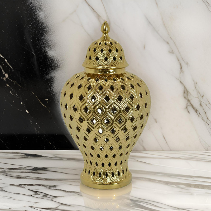 Charito Jar, Gold, 18'' H x 10.25'' W x 10.25'' D
