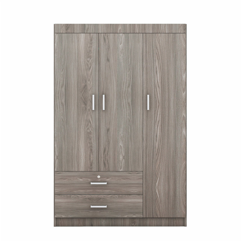 Armoire 3 portes avec 2 tiroirs, Gris