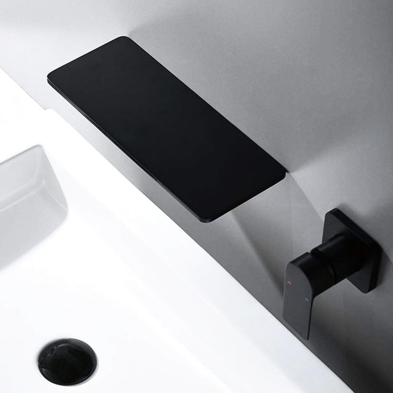 Matte Black Waterfall Bathroom Sink Faucet - Brass, Single For Convenient Water Temperature And Flow Management, Compact Installation Design Brass Quality, & Adjusting, Space Optimization