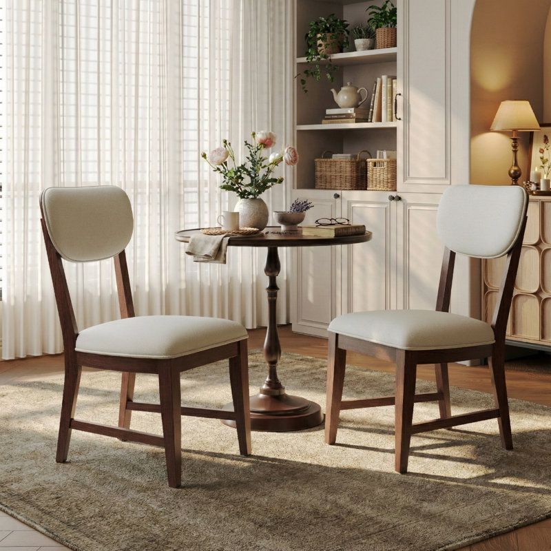 Upholstered Solid Wood Dining Chair, Brown