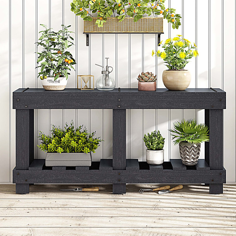 Wood Storage Console Table for Hallway, Living Room, Black