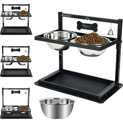 Raised Dog Bowl Stand,  Adjustable Dog Feeder with Two 1700ml Stainless Steel  Bowls and Silicone Pet Feeding Mat, Elevated Dog Bowls for Large Medium and Small Dogs