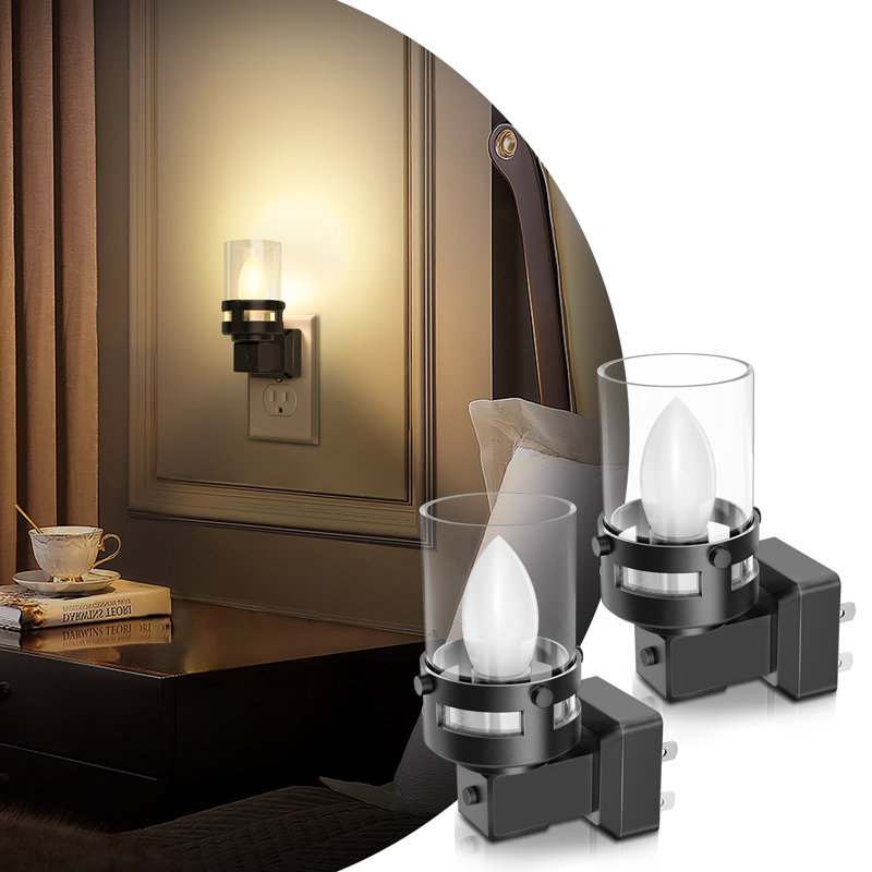 Candle Night Light Plug In [2-Pack] With Dusk To Dawn Sensor, 3000K Warm White LED For Kids, Hallway, Bathroom, Bedroom
