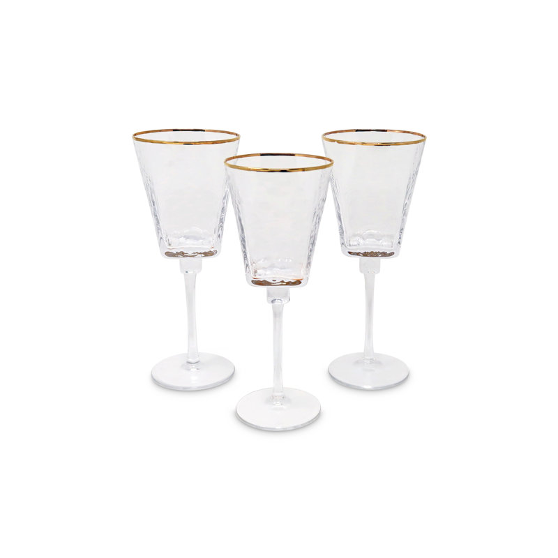 Ensemble de 6 verres à eau martelés carrés avec bordure dorée, 12