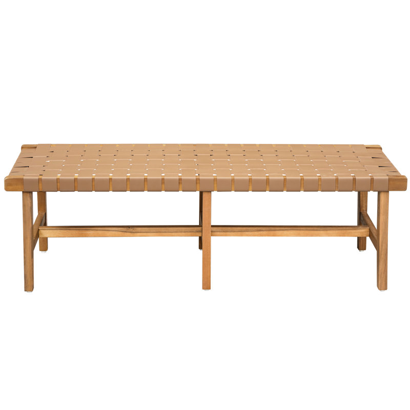 Stylish And Wood Bedroom Bench With Woven Pu Leather Seat, Lightweight - 18.59 Lb Weight For Bedroom, Ideal Seating Footrest 53.01 In Depth, 16.55 Width, 17.3 Height