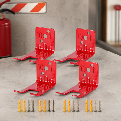 4 Piece Fire Extinguisher Wall Mount Bracket Set for 10 lb Extinguishers in Red Iron