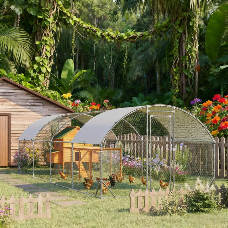 Grand poulailler en métal de 9,2 pi x P 24,9 po x H 6,5 pi, H 77,6 po x l 299,2 po x P 110,2 po