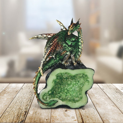 5.5"H Green Dragon on Green Faux Crystal Stone Figurine Unique Gifts