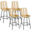 Ensemble de tabourets de bar en rotin de 4 tabourets de bar à hauteur de comptoir de 26 po avec tabouret d'îlot de cuisine avec siège et dossier en osier respirant, jaune