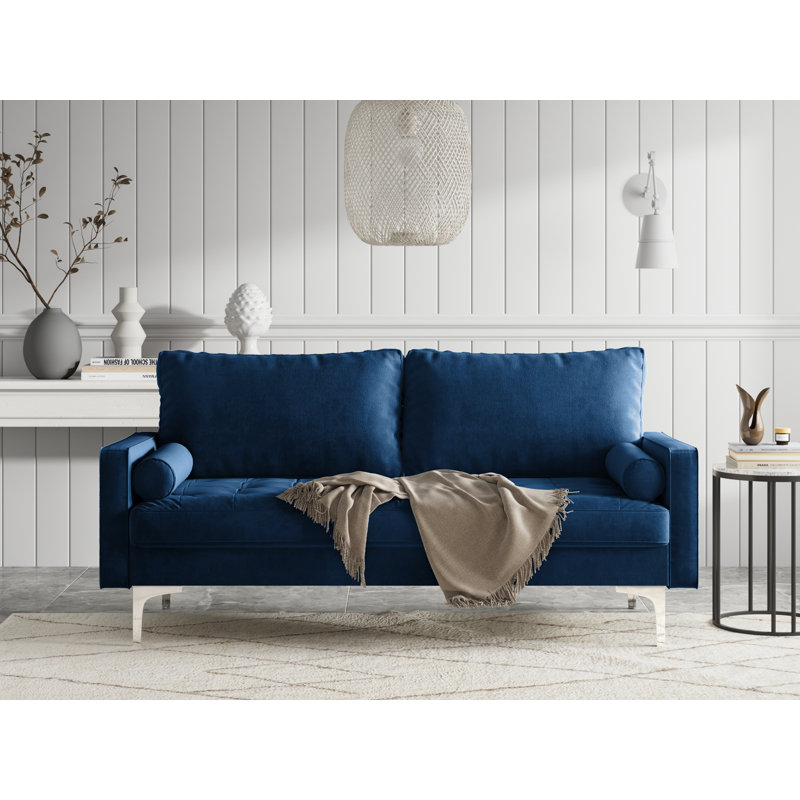 Maeesha 70" Velvet Square Arm Sofa, Space Blue Velvet