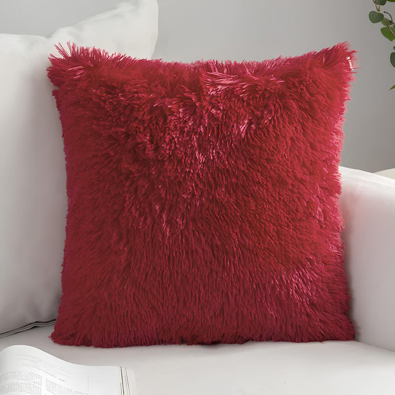 Housse de coussin en fausse fourrure, Rouge
