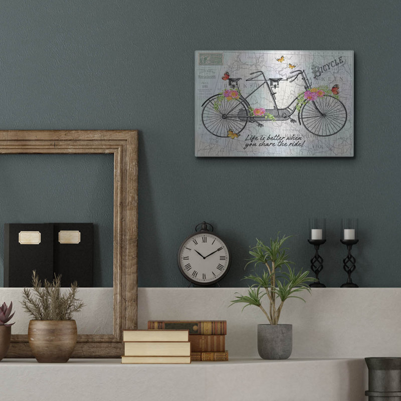 «Vélo rétro avec carte B» par Jean Plout, art mural en métal, H 12 po x l 16 po