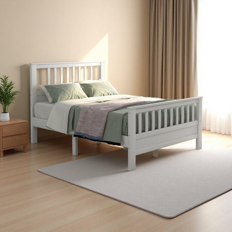 Lit plateforme en bois avec tête et pied de lit, Lit double