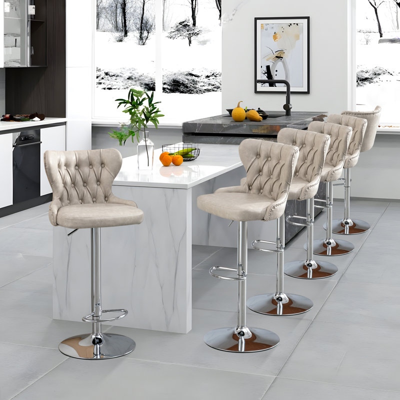 Swivel PU Adjustable Height Counter Bar Stools, Beige