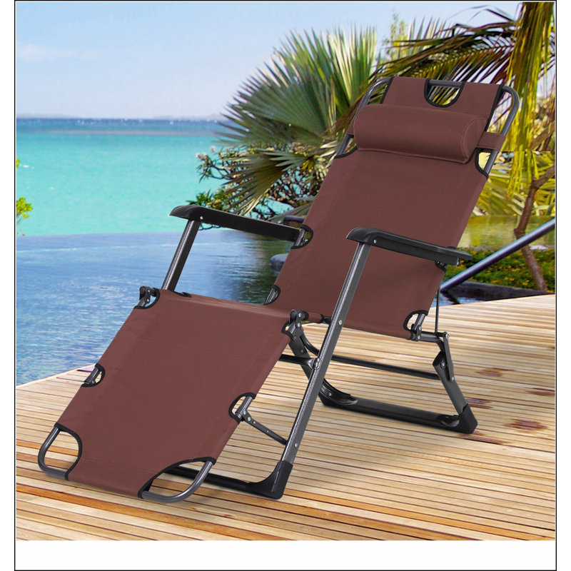 Outsunny Folding Chaise Lounge Chair for Outside, 2-in-1 Tanning Chair with Pillow & Pocket, Adjustable Pool Chair for Beach, Patio, Lawn, Deck