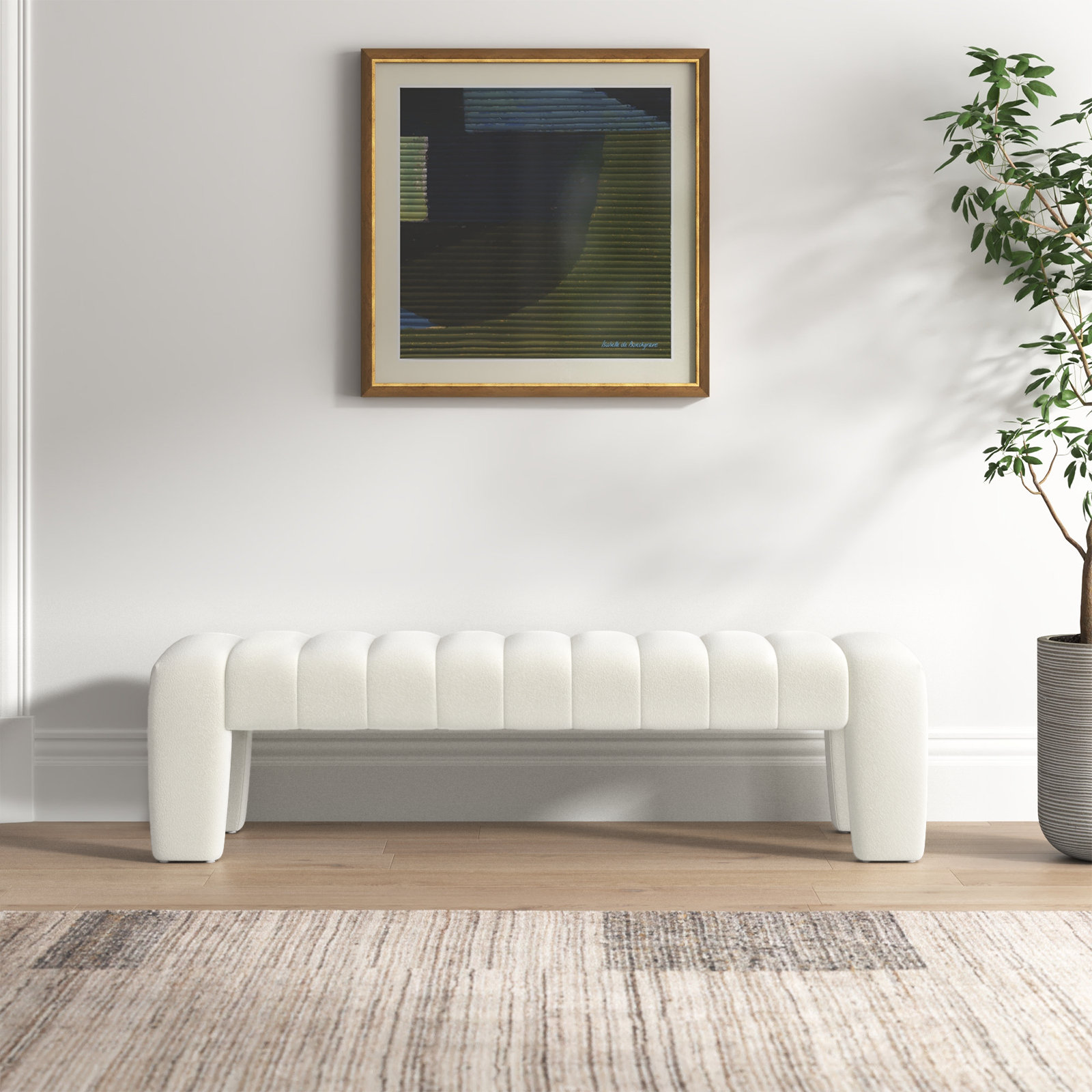 Gliese 63" Velvet Bedroom Bench, Ivory Boucle
