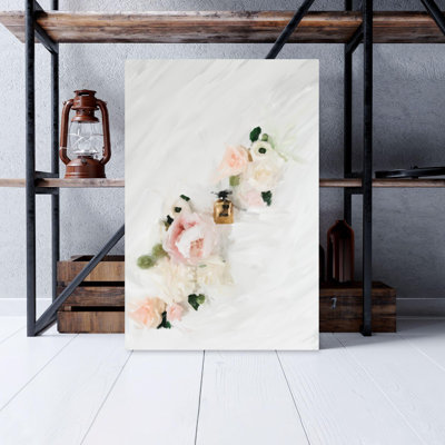 Pink And White Roses On White Snow - 1 Piece Rectangle Graphic Art Print On Wrapped Canvas