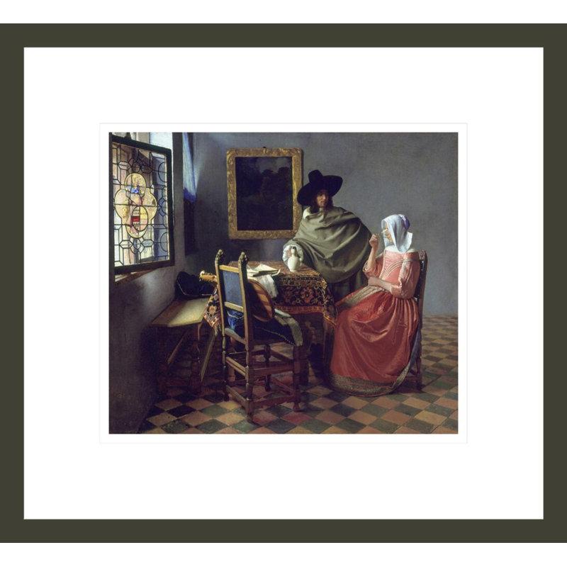 «The Glass of Wine» par Johannes Vermeer, impression giclée sur cadre, 13.75" H x 15.02" W