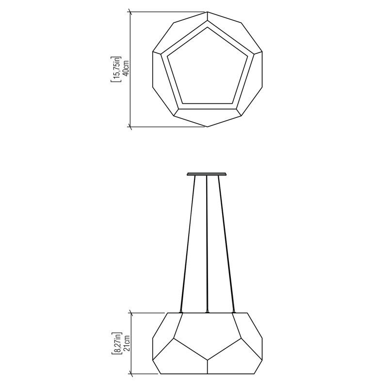 Luminaire suspendu géométrique simple à 1 lumière, H 8,19 po x l 15,6 po x P 15,6 po, Imbuia