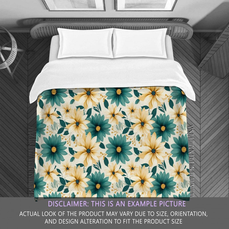 Polyester Floral Comforter, Queen Comforter, Teal/Yellow