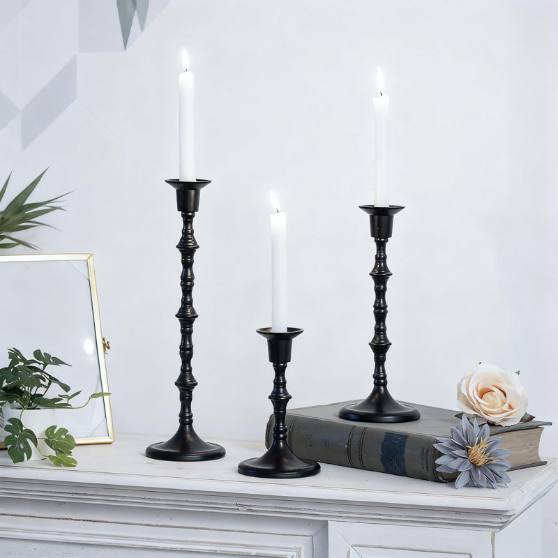 Ensemble de 3 porte-bougies Elegant Taper, Noir