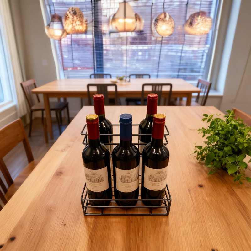Support de rangement pour 6 bouteilles - Présentoir en métal à 2 niveaux de qualité supérieure pour bouteilles de vin, de spiritueux, de sirop de café et de condiments - Solution de rangement de comptoir et de cuisine peu encombrante