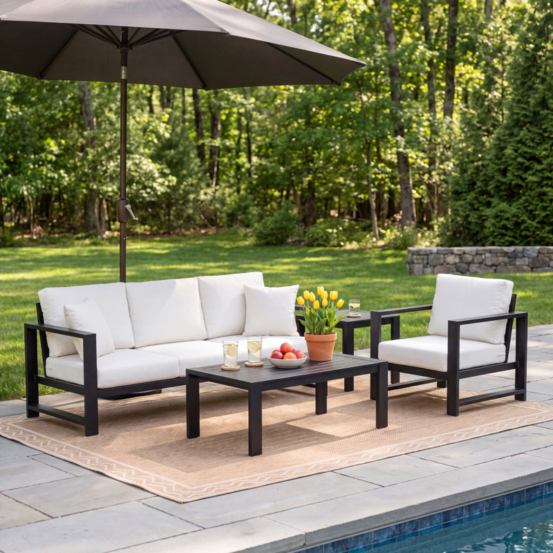 Dulcie 4-Person Seating Set With Sunbrella® Cushions, Canvas White Sunbrella® Canvas