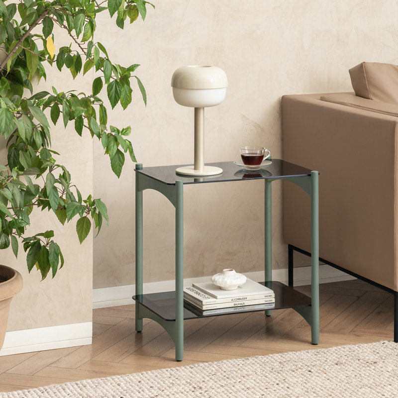 Amber 2 Tier End Table with Tempered Glass Top and Metal Frame
