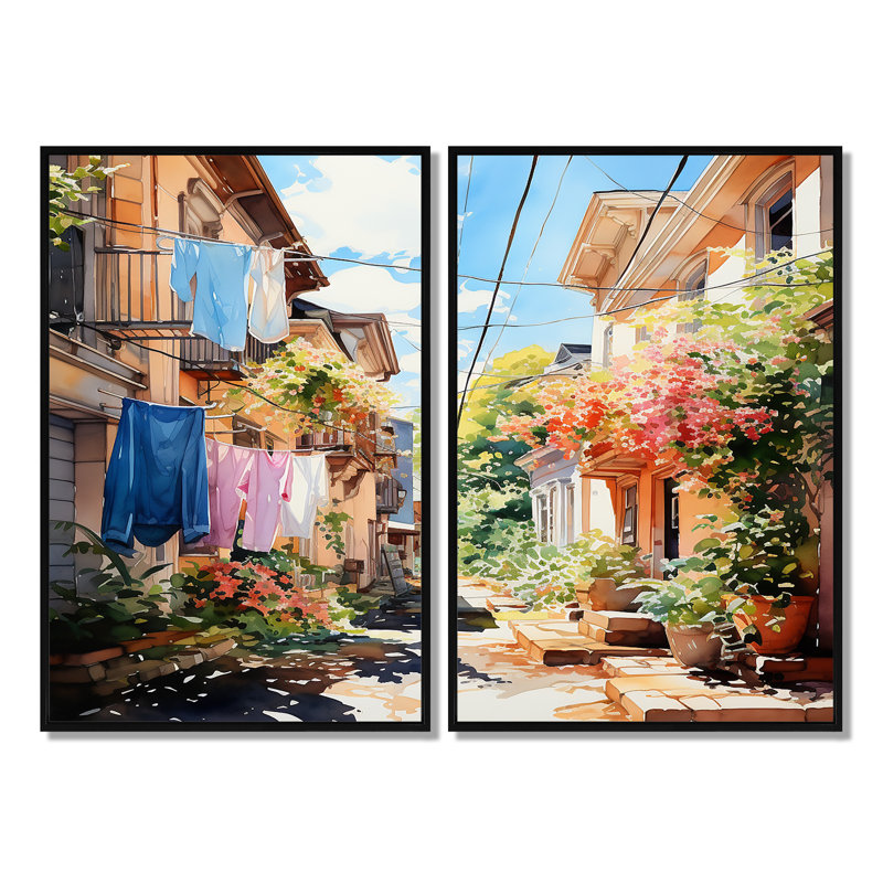 Blanchisserie, Italie II, Black, 36" H x 48" W, Impression encadrée flottante
