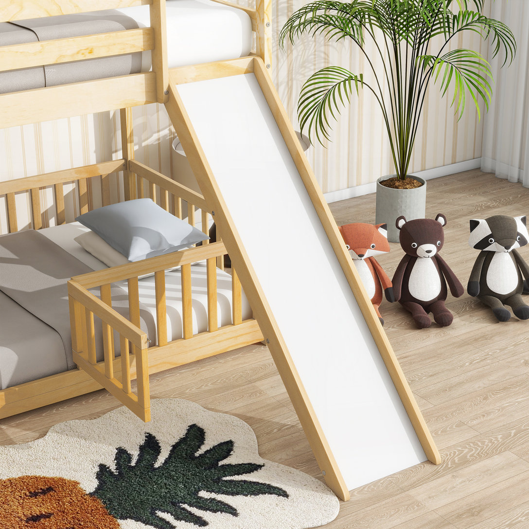 Harriet Bee Twin Over Twin Floor Bunk Bed with Slide - Wayfair Canada