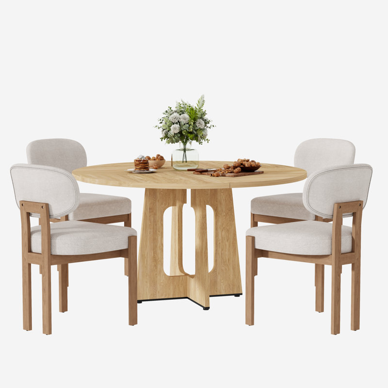Ensemble de table de salle à manger 47,24 "en bois pour cuisine, salle à manger et salon, Beige, 5 pièces: table, 4 chaises