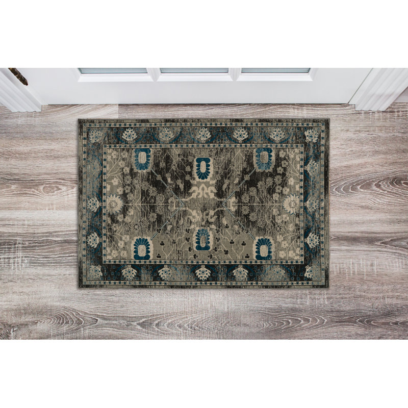 Silvie Oriental Beige and Gray Soft Low Pile Area Rug, Rectangle 2' x 3'